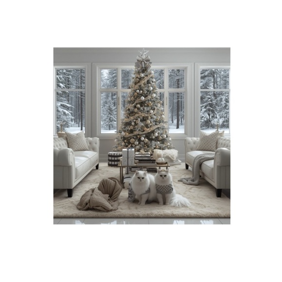 Hand Crafted Other - HANDCRAFTED digital art print Luxurious Silver and Gold Holiday Tree wall decor